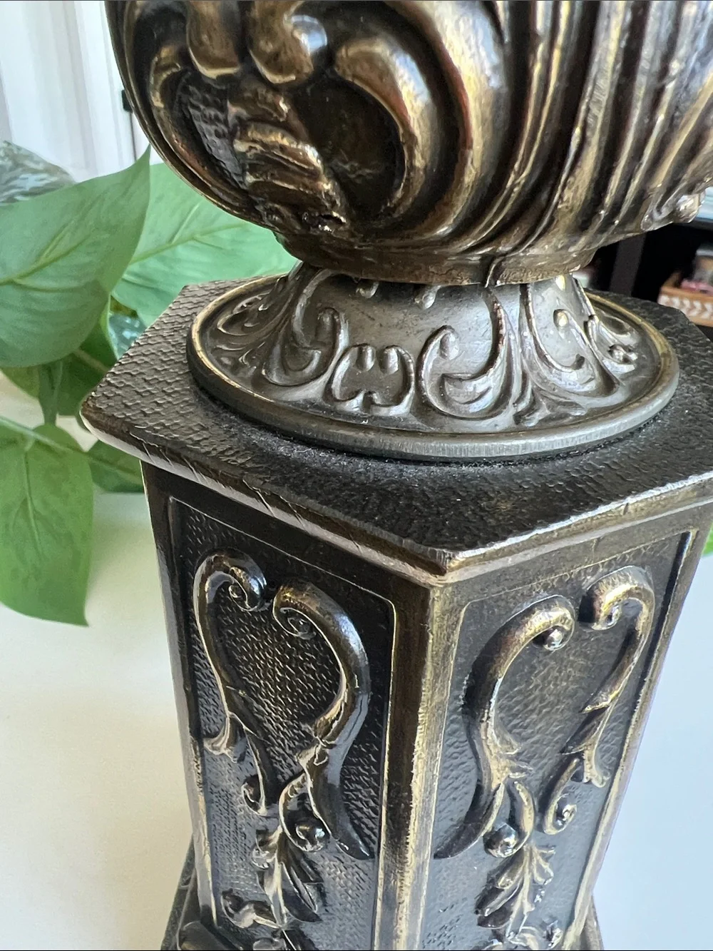 Vintage Ornate Metal Pillar Candle Holder Decor